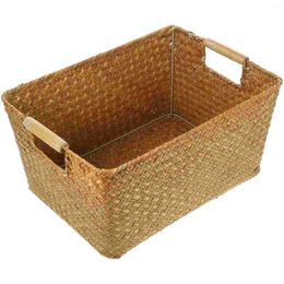 Storage Bottles Woven Basket Baskets Bins Toy Organiser Books Tabletop Decor Sundry Desktop Case Decorate Seagrass