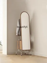 Hangers Retro Solid Wood Dressing Mirror Clothes Rack Integrated Floor Full-Length Household Removable Coat Storage