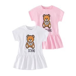 Girl'S Dresses Girls Summer Designer Princess Toddlers Cartoon Letter Style Dress Baby Fashion Short Sleeve Bear Print Clothes Bh232 Dhqae