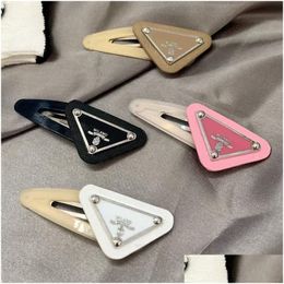 Hair Clips Barrettes Leather Metal Triangle Letter Women Girl Fashion Accessories Drop Delivery Jewellery Hairjewelry Dh2Ux