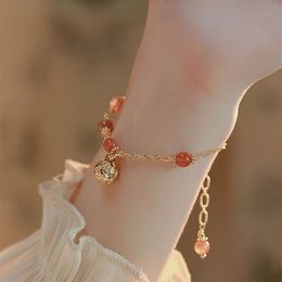 Dotted Crimson Lips * Southern Red Agate Instagram Small Design Girl Bell Pendant Gifts to Best Friend Bracelet Female Summer