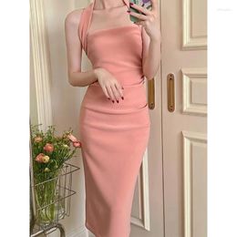 Casual Dresses French Style Vintage Halter Dress Women Sleeveless Backless Slim Sexy Club Party Simple Elegant Slip Wrap Hip Skirts