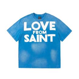 Men's T-Shirts Blue SAINT Michael Letter Print Round Neck Pullover Short Sleeve T-Shirt Best Quality Mens Womens Loose Casual T-Shirt Tops J240402