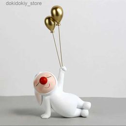 Arts and Crafts Creative Resin Crafts Rabbit Lie Down Lift The Balloon Livin Room Desktop Ornament Cartoon Animals Statue Home Decorations iftL2447