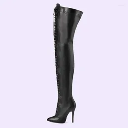 Boots MKKHOU Fashion Over Knee Women's High Quality Pointed Colored Cross Lacing Heel Leather Modern Thigh