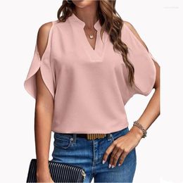 Women's Blouses Women Blouse V-Neck Summer Short Sleeve Casual Loose Chiffon Shirts Off Shoulder Solid Streetwear Office Work Tops