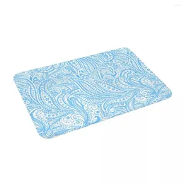 Carpets Beautiful Blue Paisley 24" X 16" Non Slip Absorbent Memory Foam Bath Mat For Home Decor/Kitchen/Entry/Indoor/Outdoor/Living Room