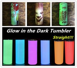 DIY Sublimation Tumbler Glow in The Dark Tumbler 20oz STRAIGHT Skinny Tumbler with Luminous paint luminous Cup PINK8232212