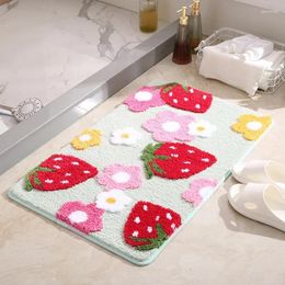 Bath Mats Girls Heart Absorbent Floor Mat - Cute Strawberry Flocking Bathroom Entrance Non-slip Plush Foot