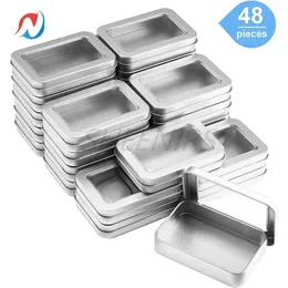 Storage Bottles 48pcs Metal Tin Box With Lids Clear Top Empty Tins Case Rectangle Containers Can Large Window For Candle Gift