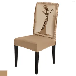 Chair Covers African Women Brown Ethnic Dining Cover Kitchen Stretch Spandex Seat Slipcover For Banquet Wedding Party