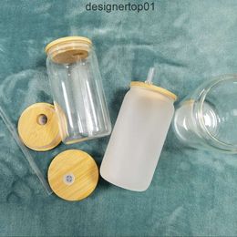 Stanleiness DHL 16oz Sublimation Glass Mugs Can Shaped Juice Soda Jars Resuable Blanks Clear Frosted Glass Tumblers for DIY Printing IT1G