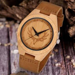 Classic Simple and Casual Bamboo Men's Quartz Watch, Engraved Wooden Watch