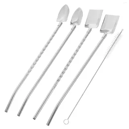 Spoons 1 Set Of Stainless Steel Straws Drinking Mixing With Long Handle