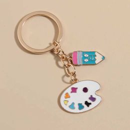 Keychains Lanyards Cute Enamel Keychain Palette Pencil Key Ring Painter Chains Artist Gifts For Women Men Handbag Accessorie Handmade Jewellery Q240403