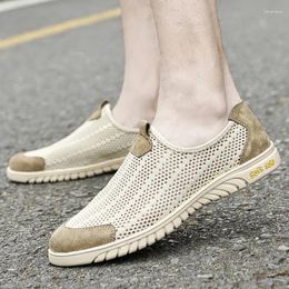 Casual Shoes Breathable Leather Mesh Men Sneakers Walk Daily Commute Summer Driving Anti-slip Wearable Versatile