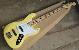 Factory Custom 4String Yellow Electric Bass Guitar with Black Inlay and Chrome HardwareWhite PickguardOffer Customized8824088