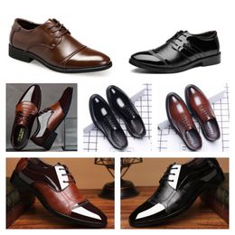 Designer Multi style leather men's black casual shoes, large-sized business dress pointed tie up wedding shoe