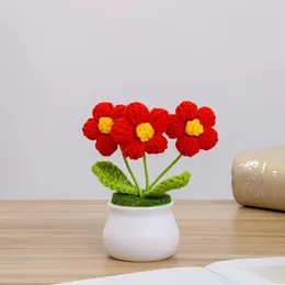 Decorative Flowers Crocheted Ornaments Cute Artificial Sunflower Potted Plant Hand-woven Wool Pot Home Office Desktop Decorations