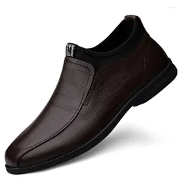 Casual Shoes Classic High Quality Formal Men's Outdoor Slip On Round Toe Mens Genuine Leather Breathable Warm With Fur