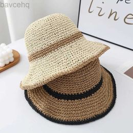 Wide Brim Hats Bucket Hats New Summer Foldable Straw Crochet Bucket Hat For Women Outdoor Sunshade Fisherman Hat Fashion Lady Holiday Beach Hat Spring Gift 240407
