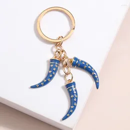 Keychains Punk Enamel Keychain Ox Horn Key Ring Cattle Chains Souvenir Gifts For Women Men Handbag Accessorie Car Keys DIY Jewellery