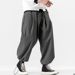 Men's Pants Drawstring Waist Solid Colour Harem Japanese Style Loose Crotch With Ankle Bands