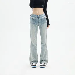 Women's Pants Blue Bootcut Low Waist Jeans Spring Design Retro Loose Slimming Autumn Streetwear Women