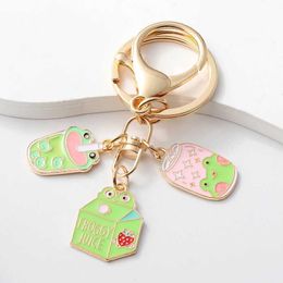 Keychains Lanyards Cute Enamel Keychain Lovely Frog Milk Juice Drink Cup Key Ring For Women Men Friendship Gift Handbag Decoration Handmade Jewellery Q240403