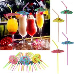 Drinking Straws 50pcs Tropical Umbrella Parasols Cocktail Drink Juice Plastic Straw Hawaii Beach Wedding Birthday Party Decor