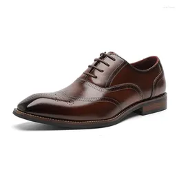 Dress Shoes Men Genuine Leather Luxury British Vintage Carving Wingtips Brogues Slip On Flats Designer Oxford Shoe