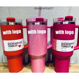 Stanleiness US Stock THE QUENCHER H20 40OZ Mugs Cosmo Pink Parade Target Red Tumblers Insulated Car Cups Stainless Steel Coffee Termos Barbie Pink Tumbler Vale S87J