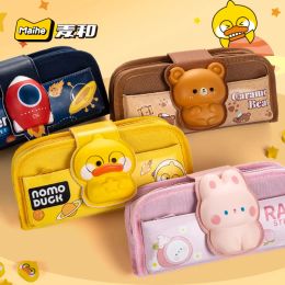 Cases Cute Decompression Pencil Case School Pen Bag Canvas Cartoon Large Capacity Duck Bear Rabbit Pencil Box Pouch Stationery