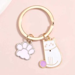 Keychains Lanyards Cute Enamel Keychain Cat Pet Paw Key Ring Animal Footprints Chains For Women Men Handbag Accessorie Handmade Jewellery Gifts Q240403