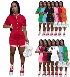 Designer Womens Casual Dresses Summer Short Sleeve Button Medium Sports Basketball Dress Skinny Skirt Sportswear3163826