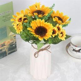 Decorative Flowers Fake Silk Garde Party 13 Sunflower Head Scrapbooking Flower Bouquet Artificial Home Decoration Yellow