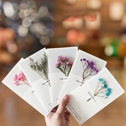 Flowers Greeting Cards Gypsophila Dried Flower Blessing Greetings Card Wedding Birthday Party Invitations Valentine's Day Gift TH1378