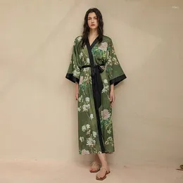 Home Clothing Floral Printing Female Long Robe Nightgown Japanese Half Sleeves Kimono Bathrobe Gown Sleepwear Loose Casual Dressing