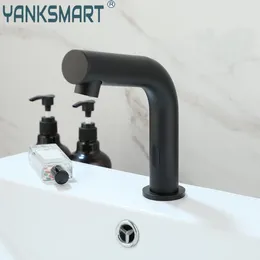 Bathroom Sink Faucets YANKSMART Matte Black Faucet Automatic Touch Sensor Deck Mounted Basin Free Cold Mixer Water Tap