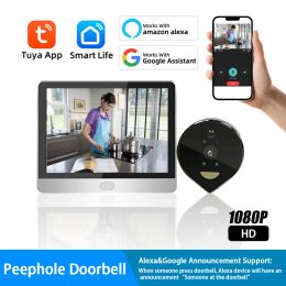 Doorbells WiFi Doorbell Peephole Tuya Digital Door Peepholes Camera Motion Detect Cat Eye Video Doorbell Alexa Google Announcement