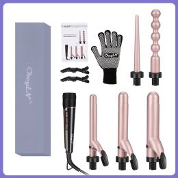 Irons 5 in 1 Ceramic Hair Curler Curling Iron Wand Roller Set Interchangeable Barrels Curls Wave + Heat Resistant Glove Styling Tool