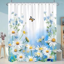 Shower Curtains Botanical Flower Curtain Colourful Flowers Green Leaves Watercolour Art Creative Polyester Bathroom Decor