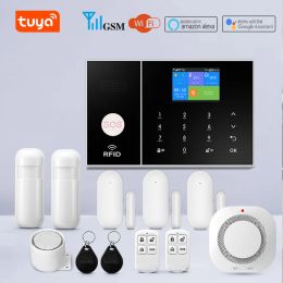 Kits YAOSHENG Tuya Wifi Gsm Security Alarm System Works With Alexa Home Burglar Motion Detector Smoke Door Window Sensor IP Camera