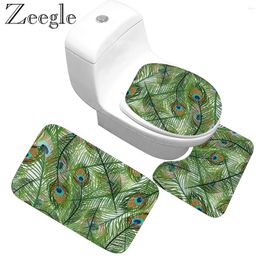Bath Mats Zeegle 3pcs Bathroom Carpet Set Non-slip Shower Mat Toilet Rug Kitchen Absorbent Foot Printed Washable