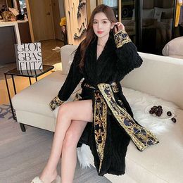 European New Coral Veet Autumn and Winter Women's Thickened High-end Bathrobes, Palace Style Pamas, Embroidered Morning Robes