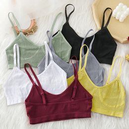 Camisoles & Tanks FINETOO Women Seamless Cropped Top Push Up Bralette Underwear Lingerie Sexy Backless Camisole Femme 10 Solid Colours Tank