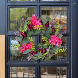 Decorative Flowers Purpler Rose Wreath Artificial Spring Front Door For Garden Holiday Wedding Party Decorations