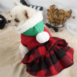 Dog Apparel Pet Cat Dress Dogs Cats Girls Cute Xmas Elk Plaid Kitten Puppy Princess Skirt Costume Year