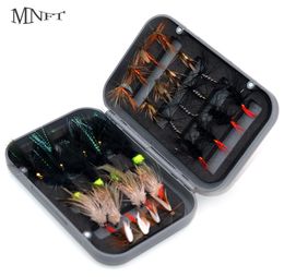 MNFT 32PcsBoxed Dry Fly Fishing Lure Dry Flies Fish Hook Lures Fishing Black Brown Woolly Bugger Streamer Fly Fishing Lures 2010309860841