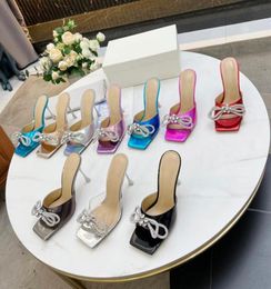 Doppio sandali in cristallo a fila designer di donne di lusso Summer High High Oppresa Sandalo in pelle aperta 6474589